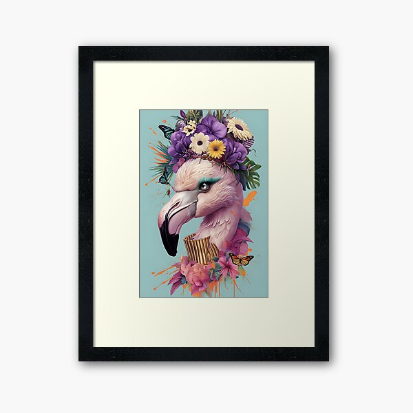 Vista previa del artículo con la obra «Arte fantástico de flamencos con flores y mariposas», diseñado y vendido por Monadigitalproducts.