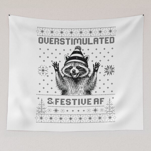 Item preview, Overstimulated & Festive AF Funny Christmas Raccoon Ugly designed and sold by Wisppiaa.