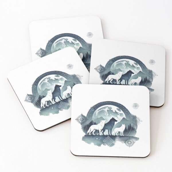 Item preview, Mystical Nordic Night with Wolves – Monochromatic Watercolor Art designed and sold by LovingPresence.