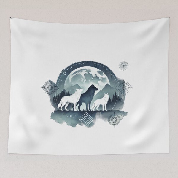 Item preview, Mystical Nordic Night with Wolves – Monochromatic Watercolor Art designed and sold by LovingPresence.