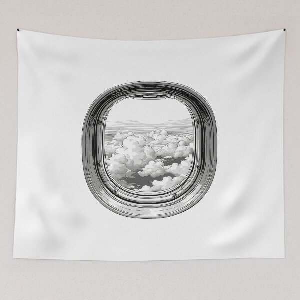 Item preview, Hand-Drawn Airplane Window View – Minimalist Black Sketch Art designed and sold by Windy-market.