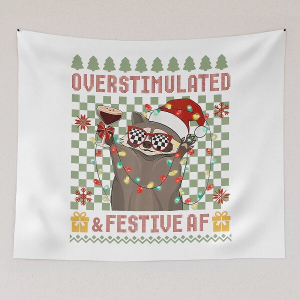 Item preview, Overstimulated & Festive Af Raccoon Christmas Funny designed and sold by Wisppiaa.