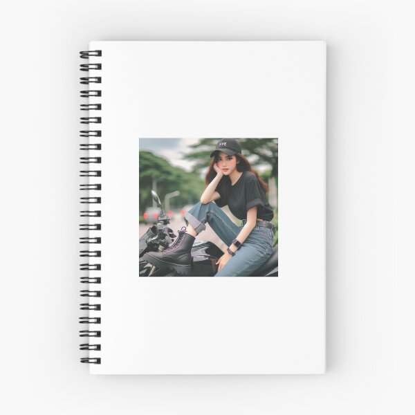Item preview, Young girl sits sits casually on a sleek black motorcycle. designed and sold by Chase12921.