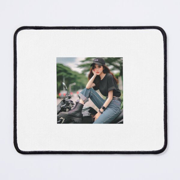 Item preview, Young girl sits sits casually on a sleek black motorcycle. designed and sold by Chase12921.