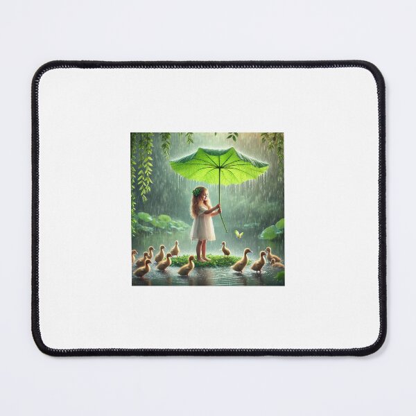 Item preview, Girl holding green leaf as an umbrella and interacting with ducklings. designed and sold by Chase12921.