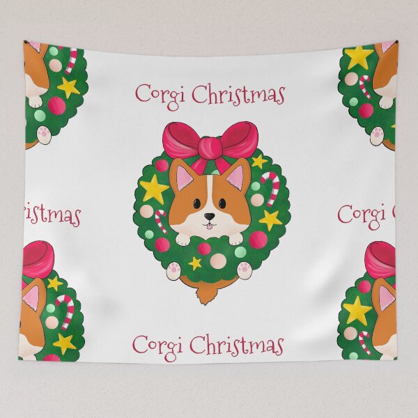 Item preview, Corgi Christmas - Cute puppy inside a festive wreath designed and sold by Wolshebnaja.
