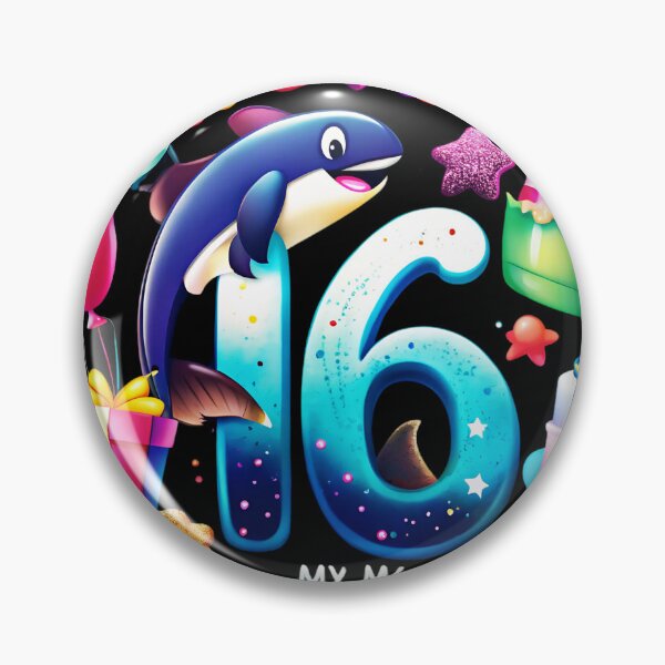 Item preview, A colorful birthday poster with a dolphin, balloons, gifts, party hats, and "May 16. designed and sold by PholPol1959.