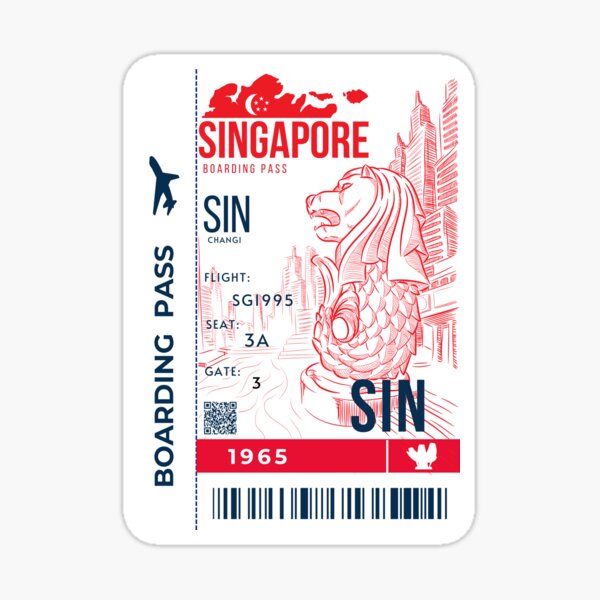 Item preview,  Singapore Boarding Pass Stylized Merlion सिंहपुर designed and sold by InkWhirl.