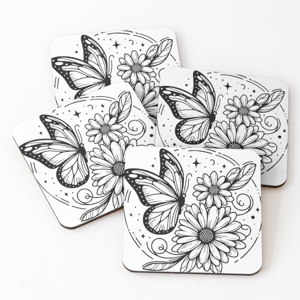 Item preview, Embrace the beauty of nature with this intricate black and white butterfly and flower coloring page!  designed and sold by Colorten.