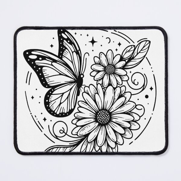 Item preview, Embrace the beauty of nature with this intricate black and white butterfly and flower coloring page!  designed and sold by Colorten.