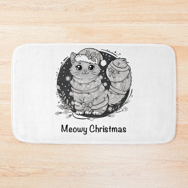 Item preview, Meowy Christmas Black and White Cat with Lights designed and sold by ArtbyPriscilla.