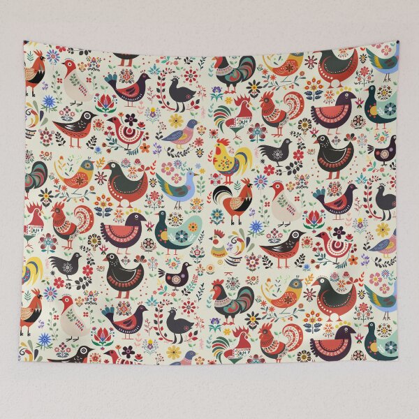 Item preview, roosters and flowers designed and sold by dulceguavashop.
