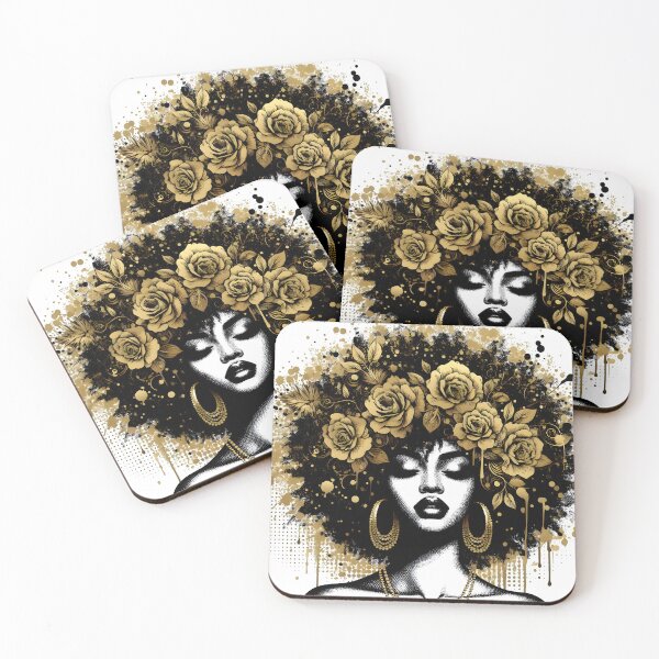 Item preview, Estuches negros, Cabello negro, rosas doradas, pendientes dorados designed and sold by TrueArtVibes.