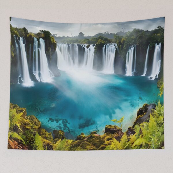 Item preview, several waterfalls with a clear lake in the forest  designed and sold by AA-designstore.