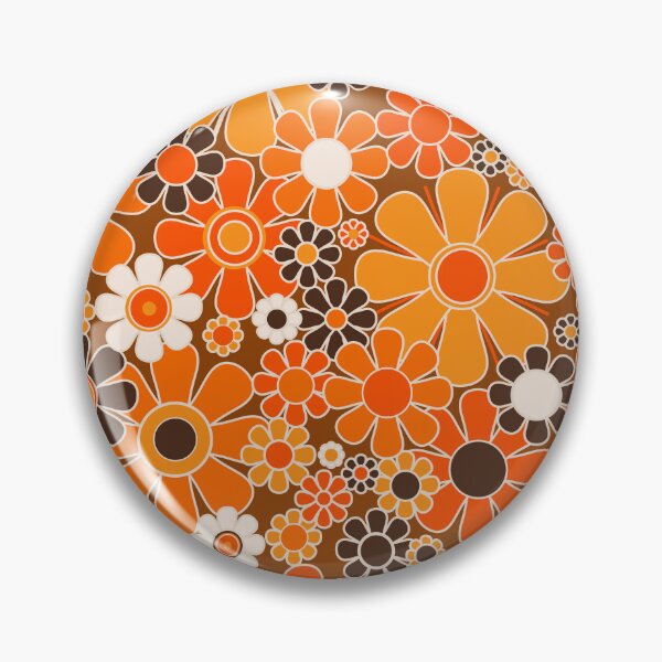 Item preview, Retro Garden Flowers Groovy Floral Cheerful 60s 70s Pattern 2 in 1970s Orange Brown Cream Beige designed and sold by kierkegaard.