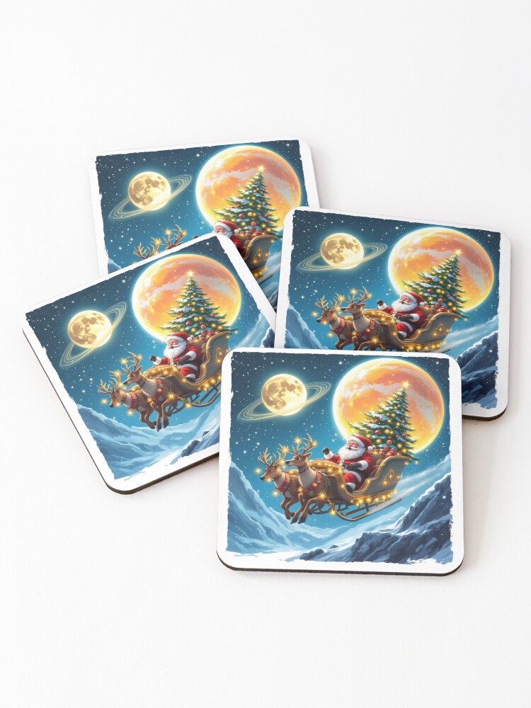 Thumbnail 1 of 5, Coasters (Set of 4), Santa's Galactic Ride designed and sold by Bou-khancha.