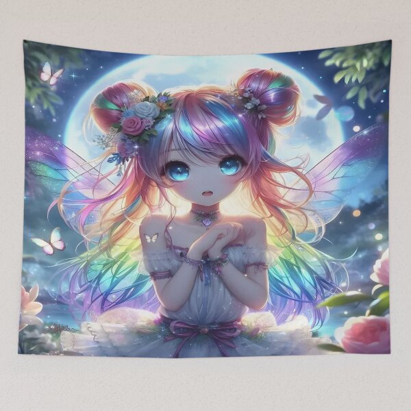 Item preview, Anime Girl Rainbow Hair Singing Moon Fairy designed and sold by Lee Hiller Designs.
