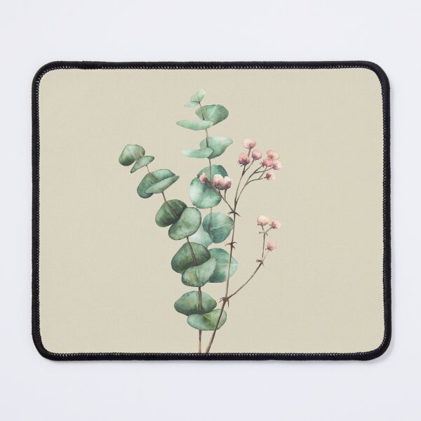 Item preview, Eucalyptus plant twig with Gypsophila pink flower bouquet. Herbal Watercolor hand drawn design designed and sold by BartolArt.