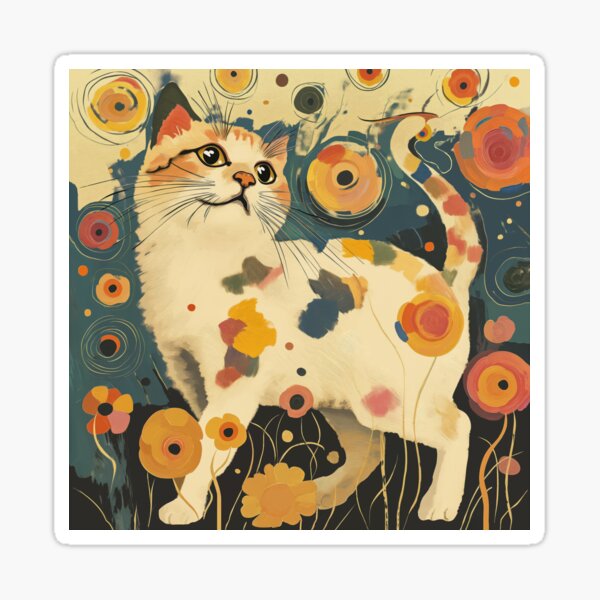 Aperçu de l'œuvre Le chat calico dans le jardin de Klimt créée et vendue par curiouswonder.