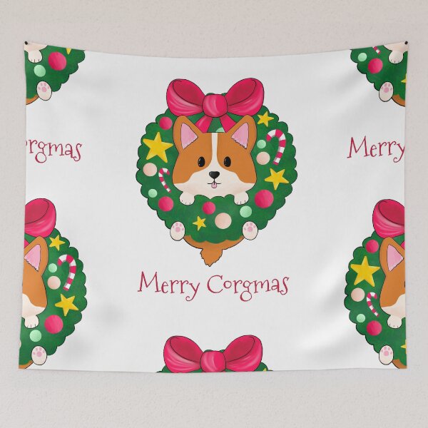 Item preview, Merry Corgmas - Cute puppy inside a festive wreath designed and sold by Wolshebnaja.