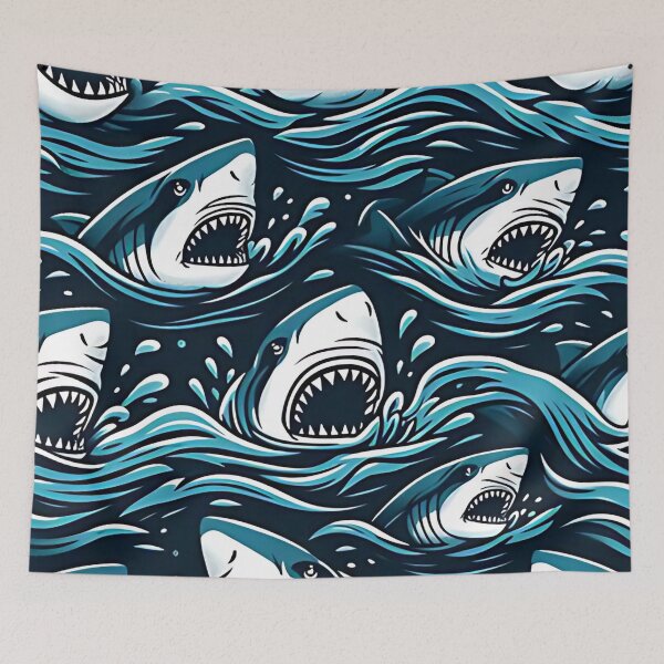 Item preview, Shark pattern with bold waves designed and sold by Haji  Kamora.