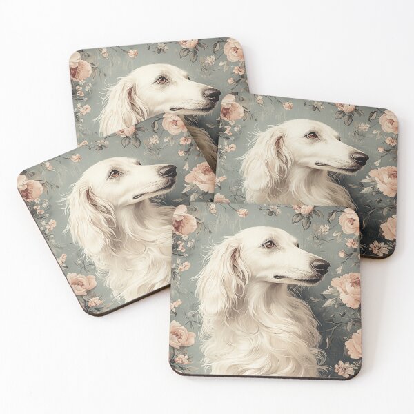 Item preview, White Borzoi Dog in Floral Frame designed and sold by PetsArt.