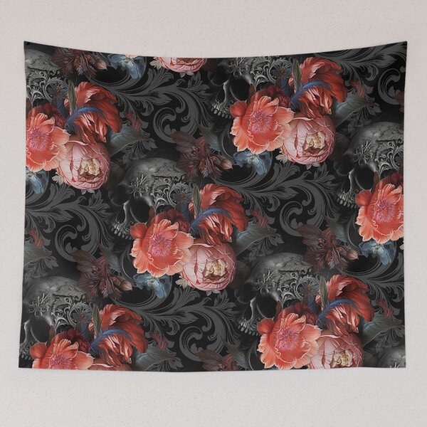 Item preview, Romantic gothic skull seamless pattern with red flowers designed and sold by Arscorart.