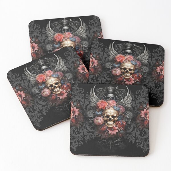 Item preview, Romantic gothic skull design with red flowers designed and sold by Arscorart.