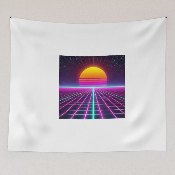 Item preview, Neon Sunset Over Virtual Horizon in the Retro 80s designed and sold by ElmoCreates.