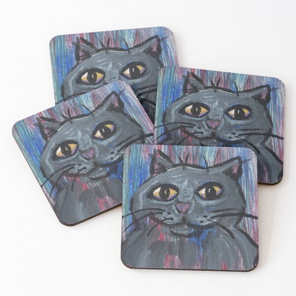 Item preview, gray cat with yellow eyes painting designed and sold by CrittersByLola.