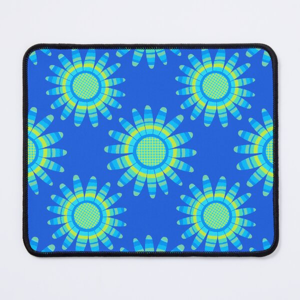 Item preview, Colorful blue and yellow modern flowers on bright blue designed and sold by MarySchwindt.