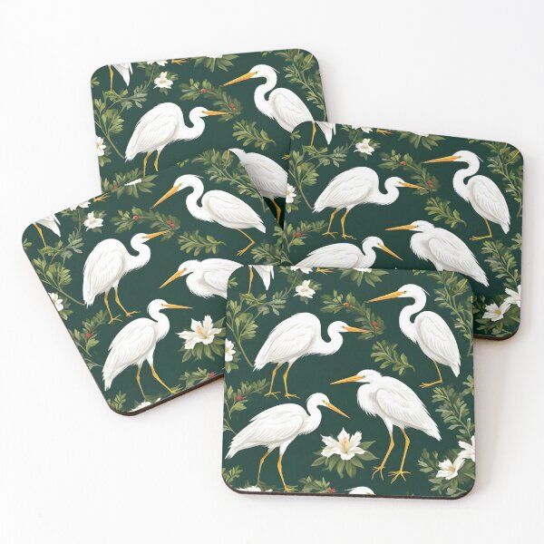 Item preview, White Heron Pattern Green Background designed and sold by Ciervo Primavera.