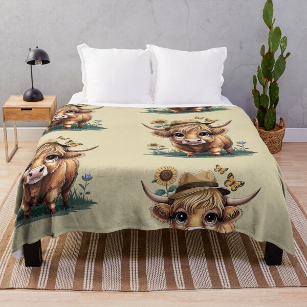 Item preview, Highland cow wearing a hat Butterfly Sunflower t-shirt, phone case, blanket designed and sold by KreativKulture.