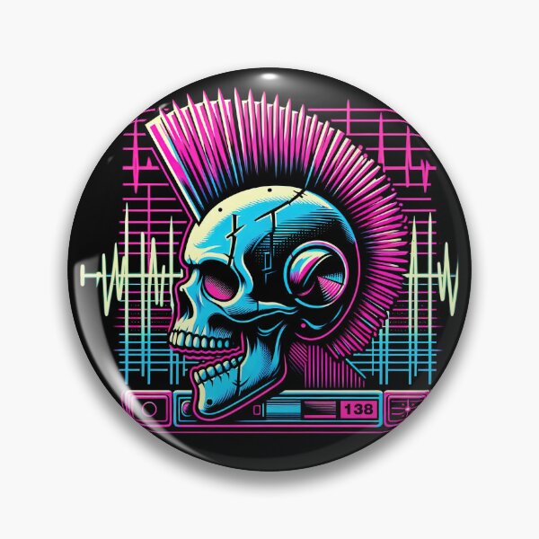 Item preview, Synthwave Robot Skull with Punk Rock Mohawk Retro-Futuristic designed and sold by SpookshowDesign.