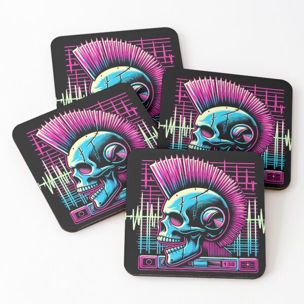 Item preview, Synthwave Robot Skull with Punk Rock Mohawk Retro-Futuristic designed and sold by SpookshowDesign.