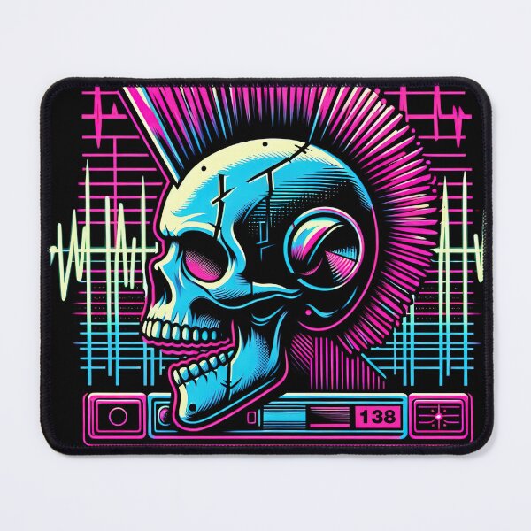 Item preview, Synthwave Robot Skull with Punk Rock Mohawk Retro-Futuristic designed and sold by SpookshowDesign.