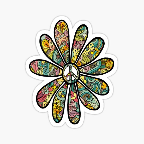 Hippie Trippy Flower Power Peace Sign Seventies Sticker