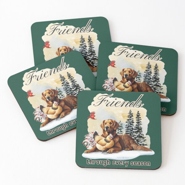 Item preview, Golden Retriever and Chicken Friends in Snow designed and sold by critterpatchusa.
