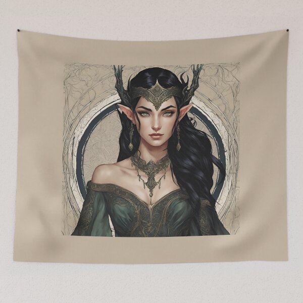 Item preview, Black Elf, Elf girl, Girl, Anime, fantasy, astarion girl, magic, designed and sold by GOLDENGARDENART.