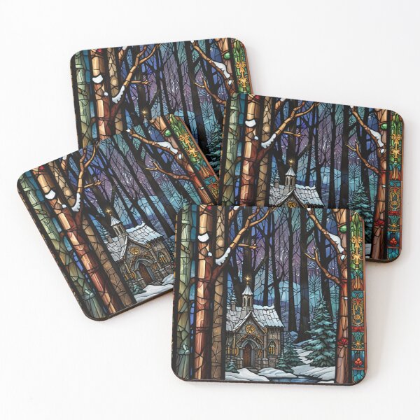 Item preview, Church in the Snowy Woods in Stained Glass designed and sold by The Enchanted Treasury.