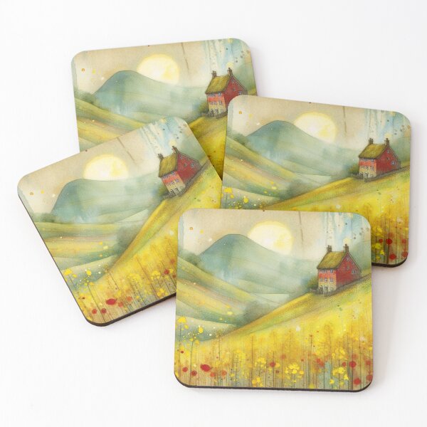 Item preview, Whimsical illustration of Red House amidst Rapeseed Flowers designed and sold by Beyondnote-Art.