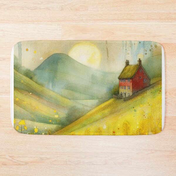 Item preview, Whimsical illustration of Red House amidst Rapeseed Flowers designed and sold by Beyondnote-Art.