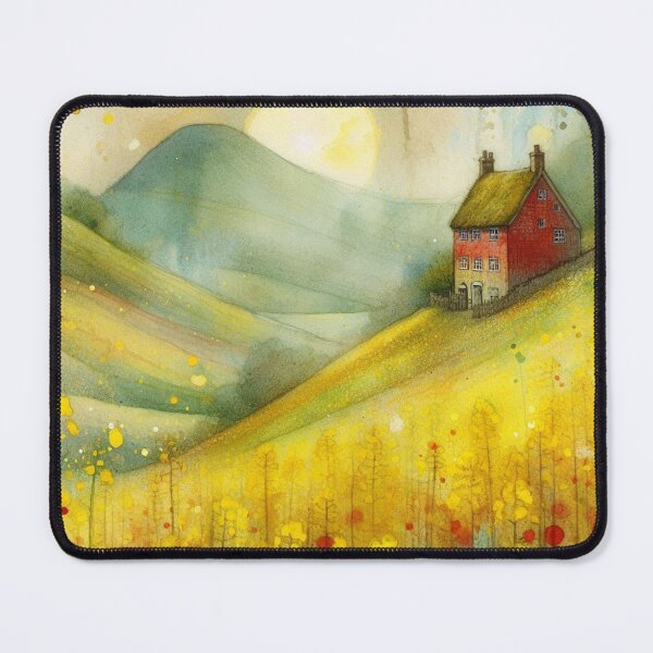 Item preview, Whimsical illustration of Red House amidst Rapeseed Flowers designed and sold by Beyondnote-Art.