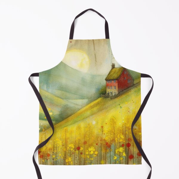 Item preview, Whimsical illustration of Red House amidst Rapeseed Flowers designed and sold by Beyondnote-Art.