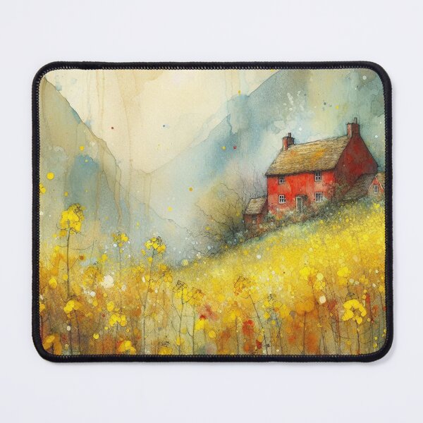 Item preview, Whimsical illustration of Red House amidst Rapeseed Flowers designed and sold by Beyondnote-Art.