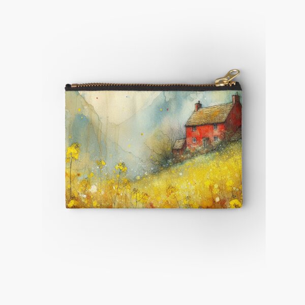 Item preview, Whimsical illustration of Red House amidst Rapeseed Flowers designed and sold by Beyondnote-Art.