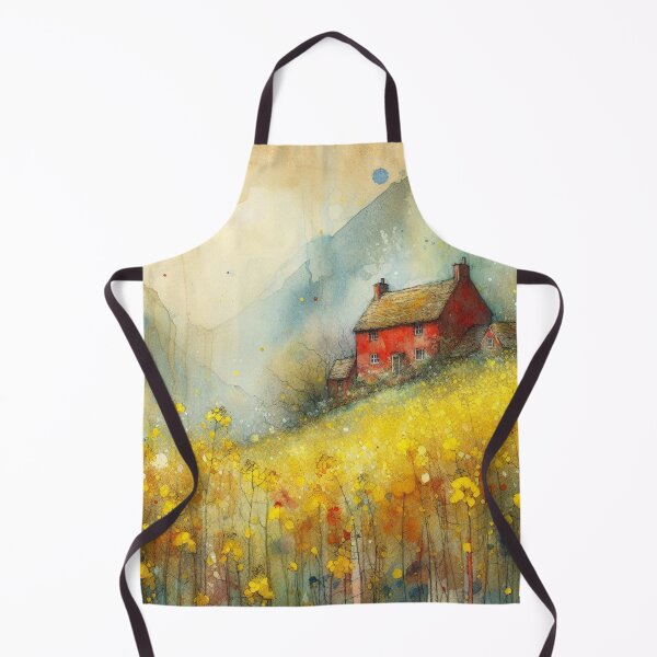 Item preview, Whimsical illustration of Red House amidst Rapeseed Flowers designed and sold by Beyondnote-Art.