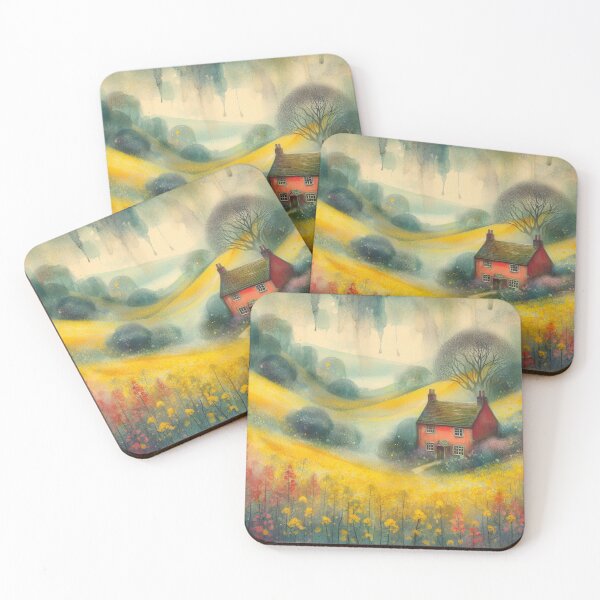Item preview, Whimsical illustration of Red House amidst Rapeseed Flowers designed and sold by Beyondnote-Art.