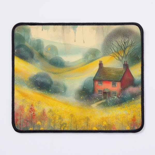 Item preview, Whimsical illustration of Red House amidst Rapeseed Flowers designed and sold by Beyondnote-Art.