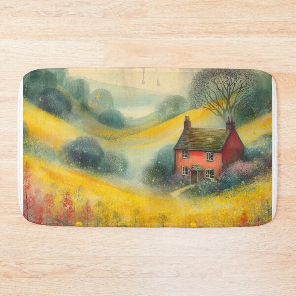 Item preview, Whimsical illustration of Red House amidst Rapeseed Flowers designed and sold by Beyondnote-Art.